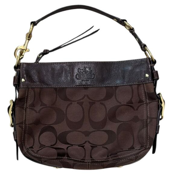 Y2k Coach 12674 Zoe Signature Logo Brown Jaquard Hobo Bag - Picture 1 of 9